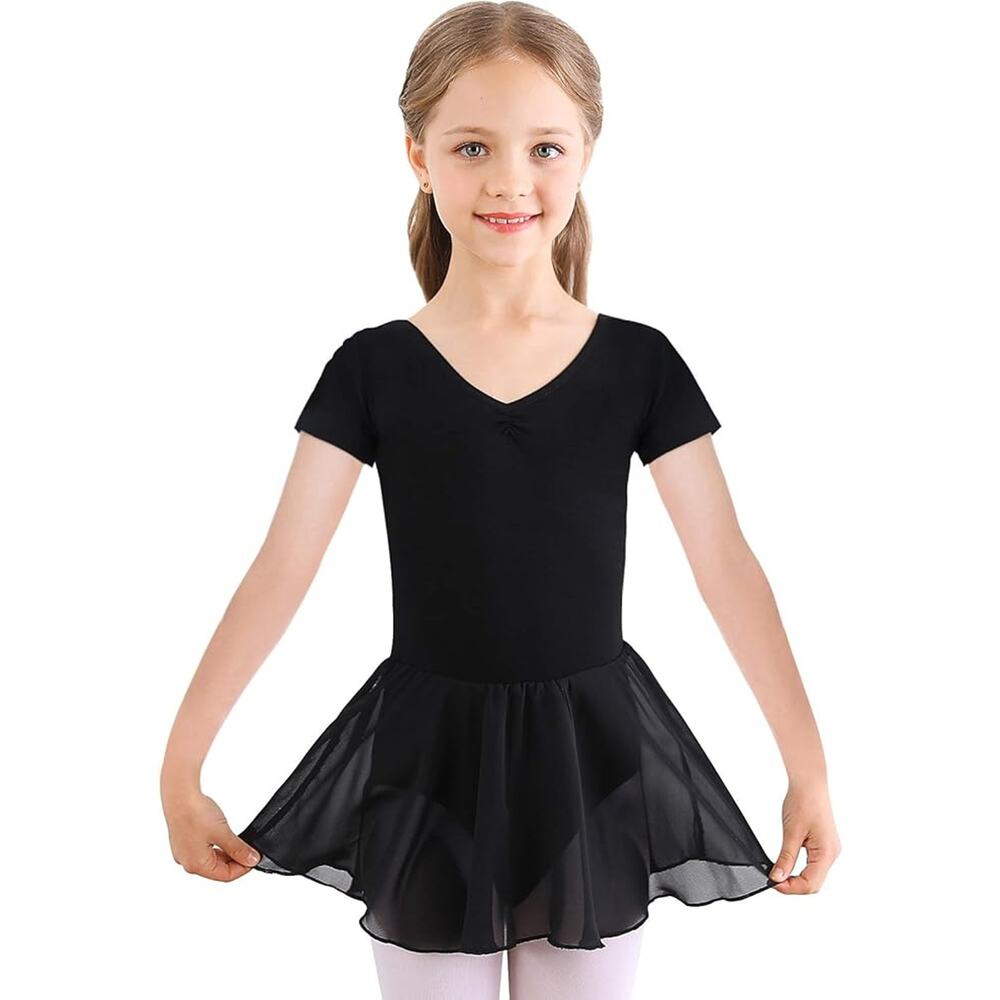 Dance Leotard Dress by DUX TD Short Sleeve 6x-7 Child Black Ballet Tap Jazz